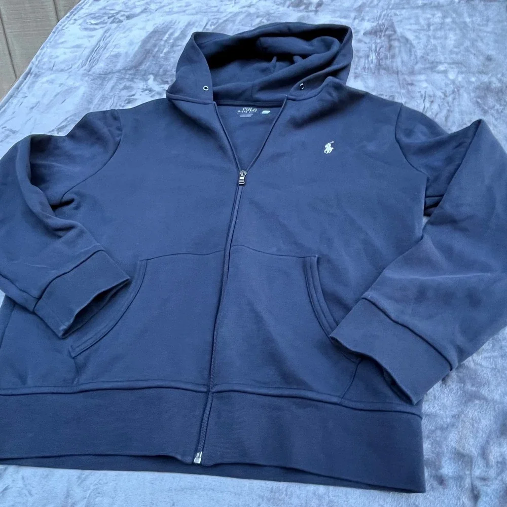 Polo Ralph Lauren Mens Navy Blue Full Zip Hoodie Pony Logo Large